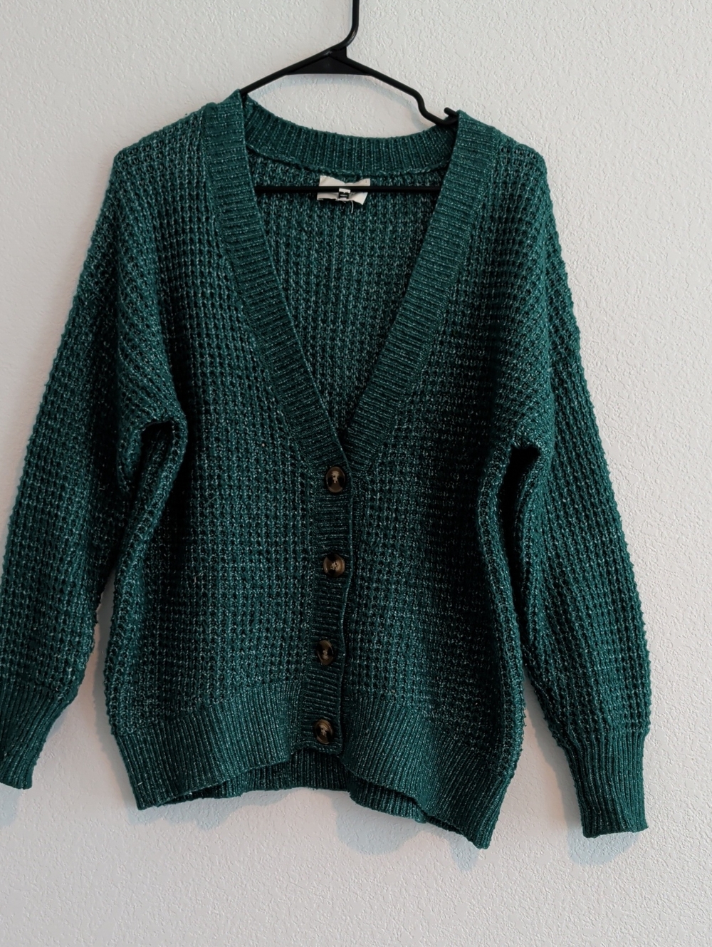 Freshman Teal Green Waffle-Knit Button V-Neck Cardigan